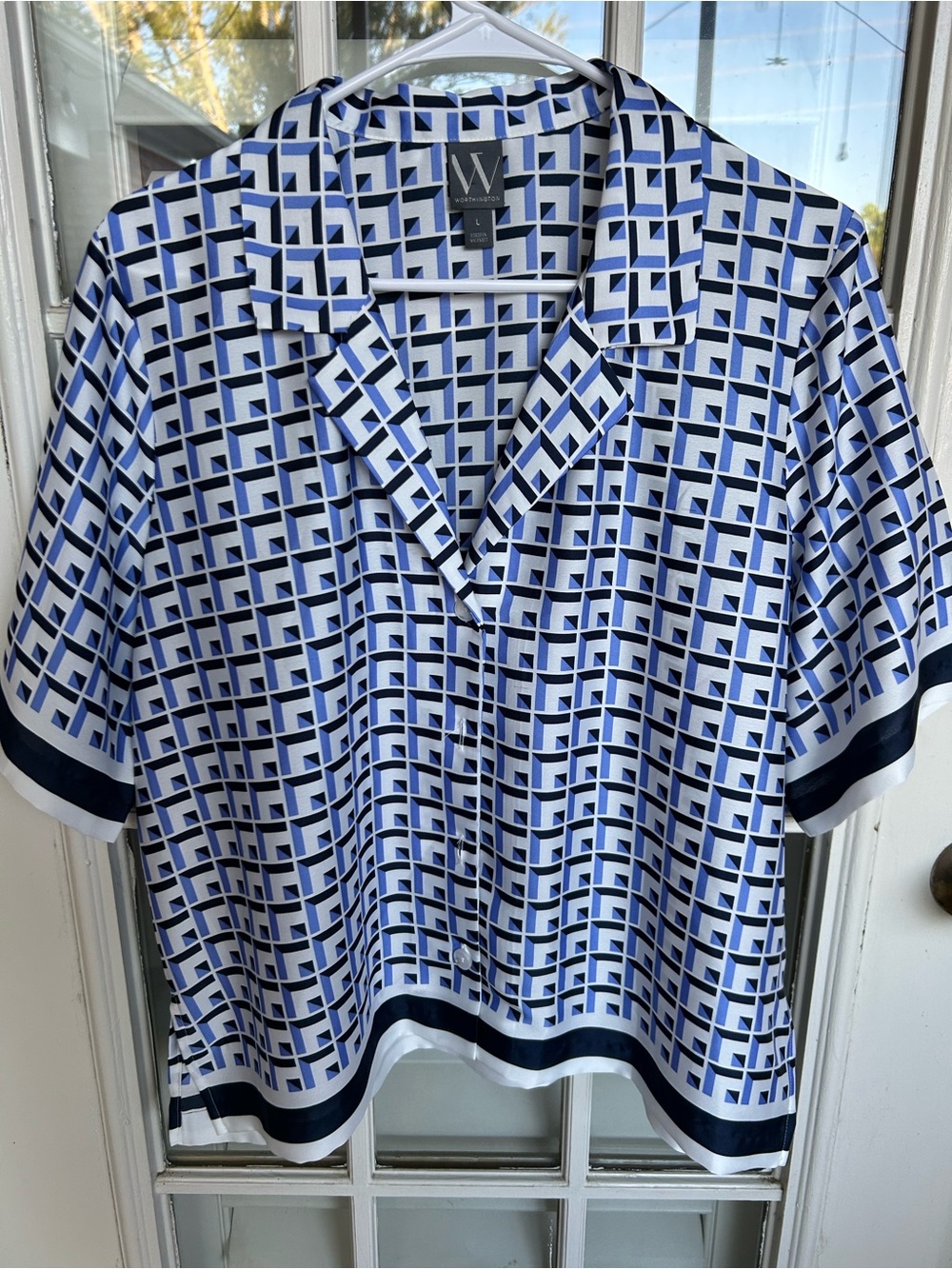 Worthington Navy and Light Blue Geometric Button-Down Shirt